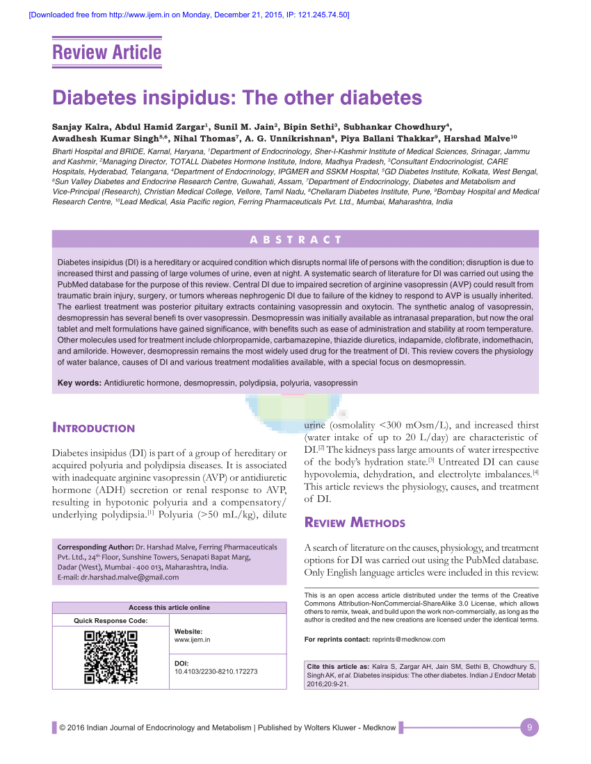 diabetes insipidus journal pdf otthoni kezelés a cukorbetegségtől