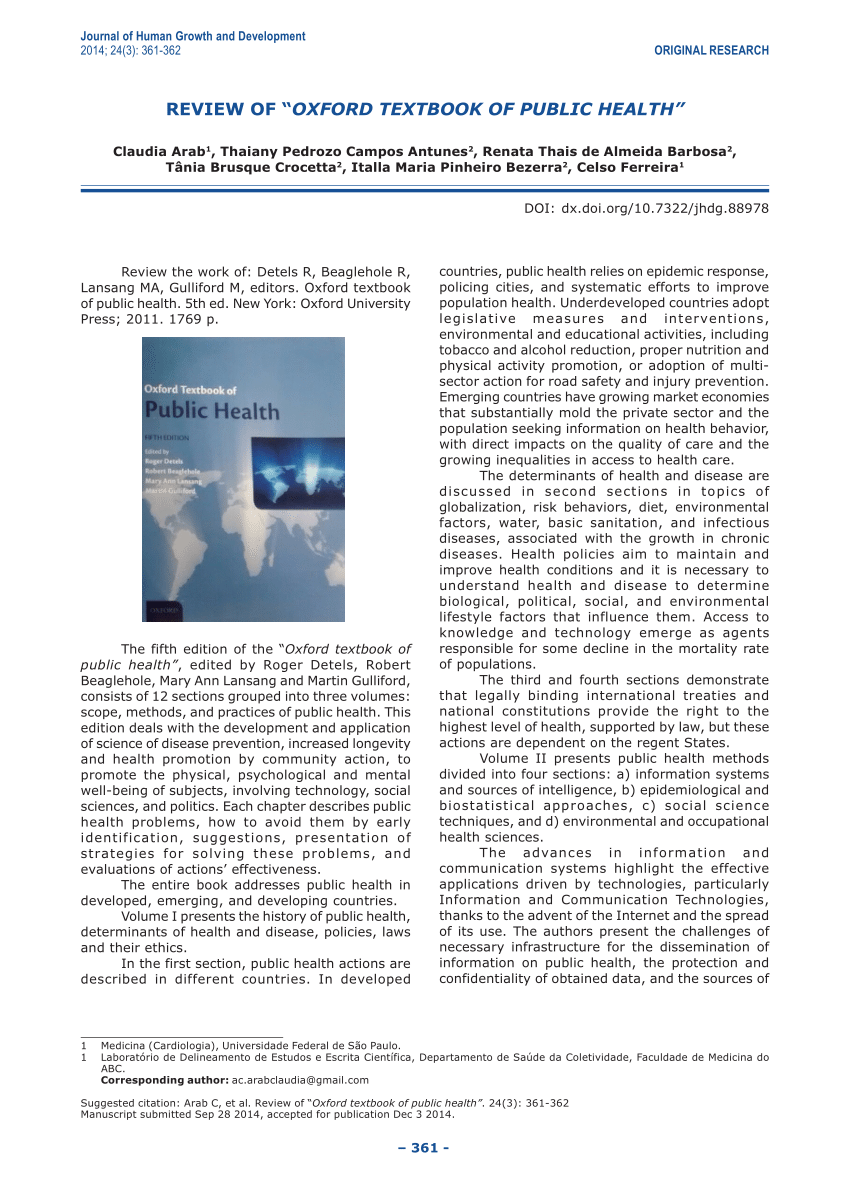 (PDF) Review of "oxford textbook of public health"