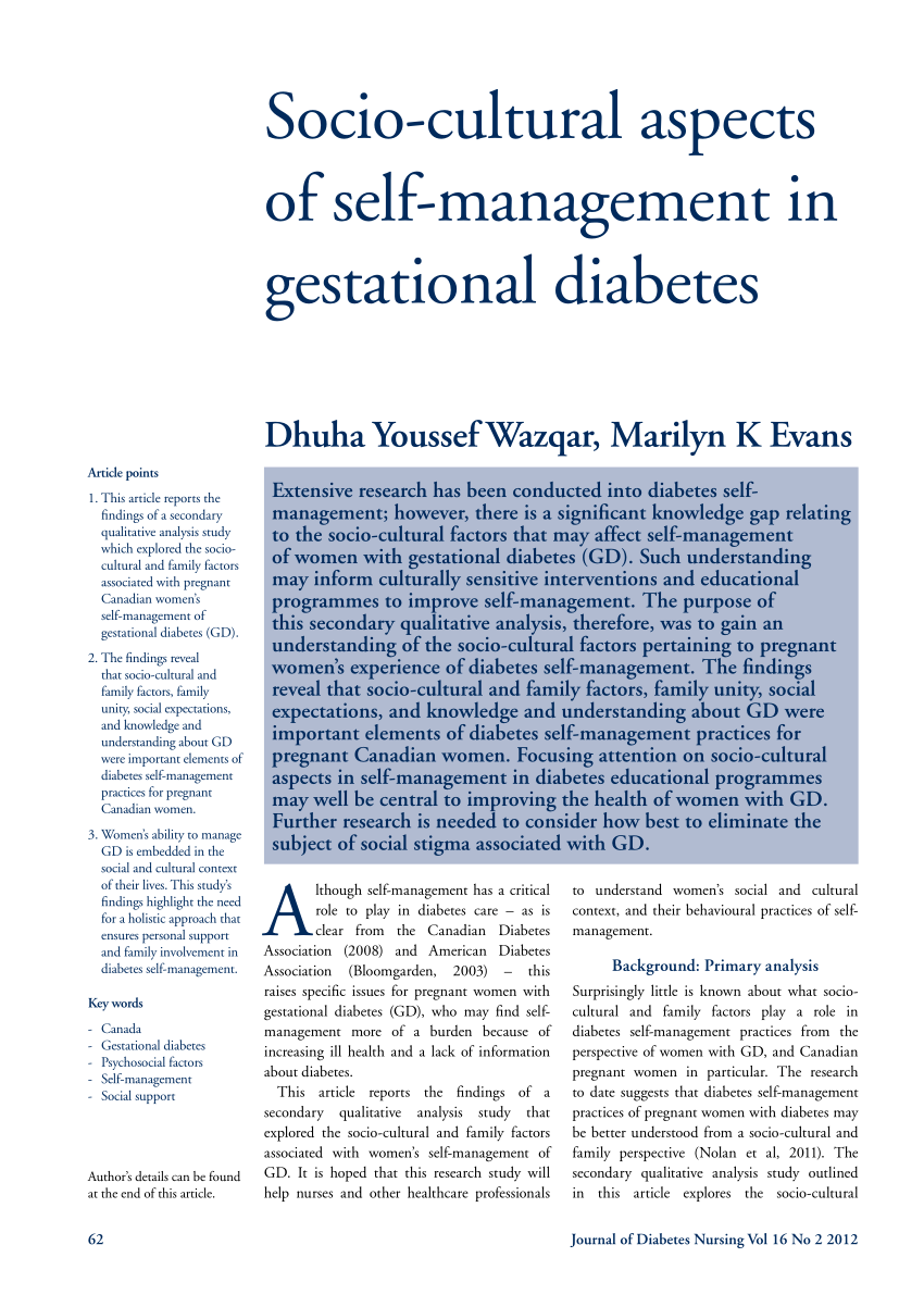 Socio-cultural influences on the behaviour of South Asian women with  diabetes in pregnancy: qualitative study using a multi-level theoretical  approach – topic of research paper in Health sciences. Download scholarly  article PDF