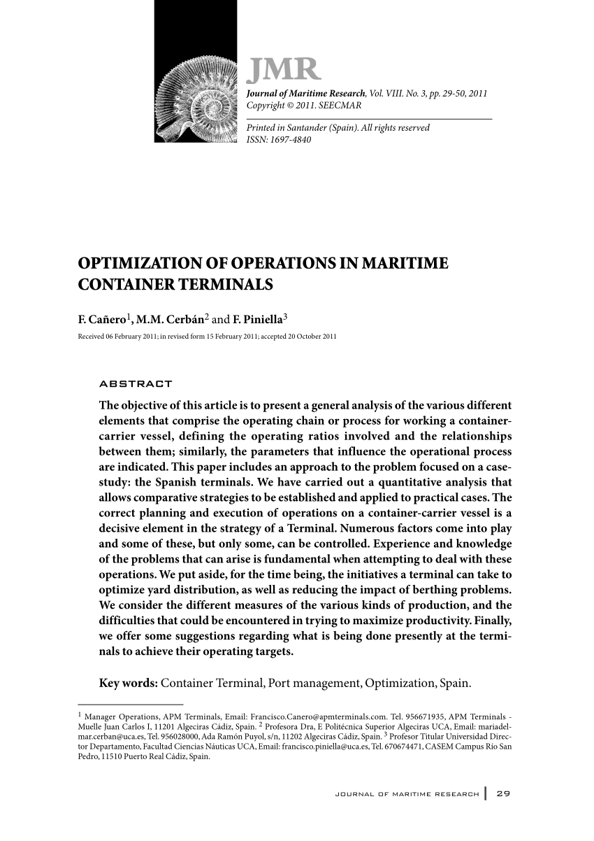 PDF Optimization of operations in maritime container terminals