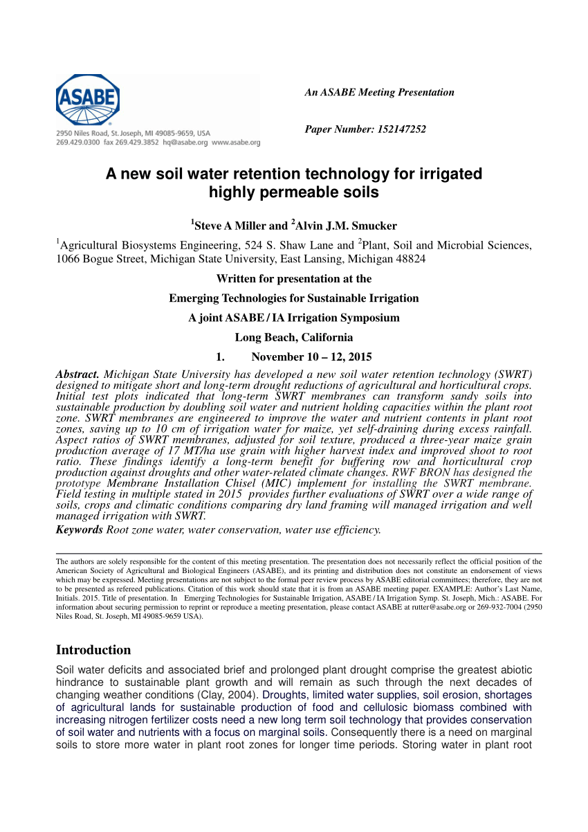 soil water retention research paper