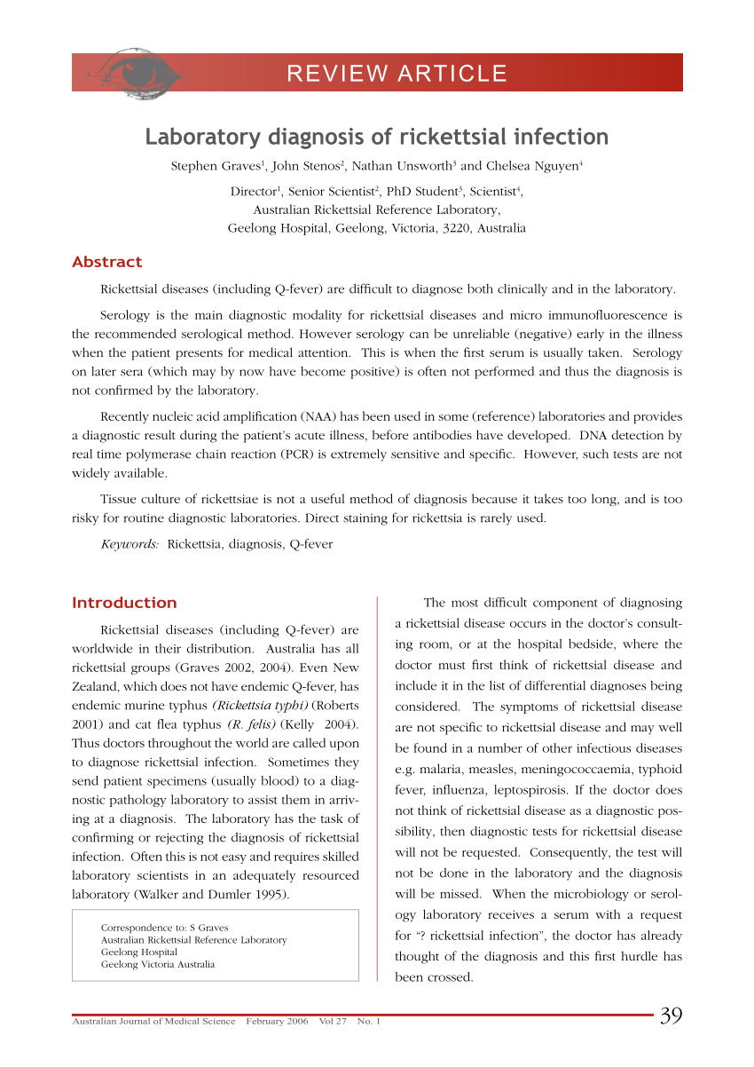 Specific rickettsial serology