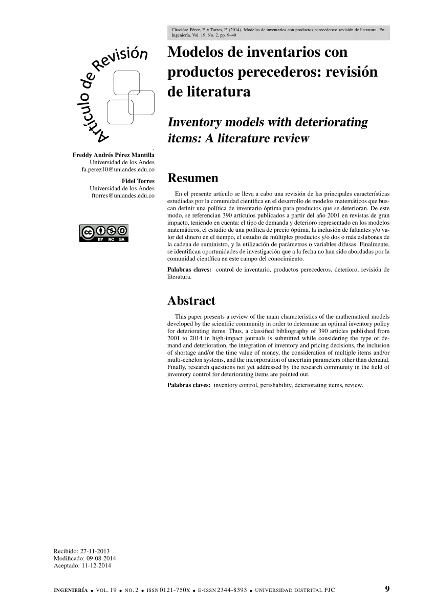 PDF) Modelos de inventarios con productos perecederos: revisión de la  literatura