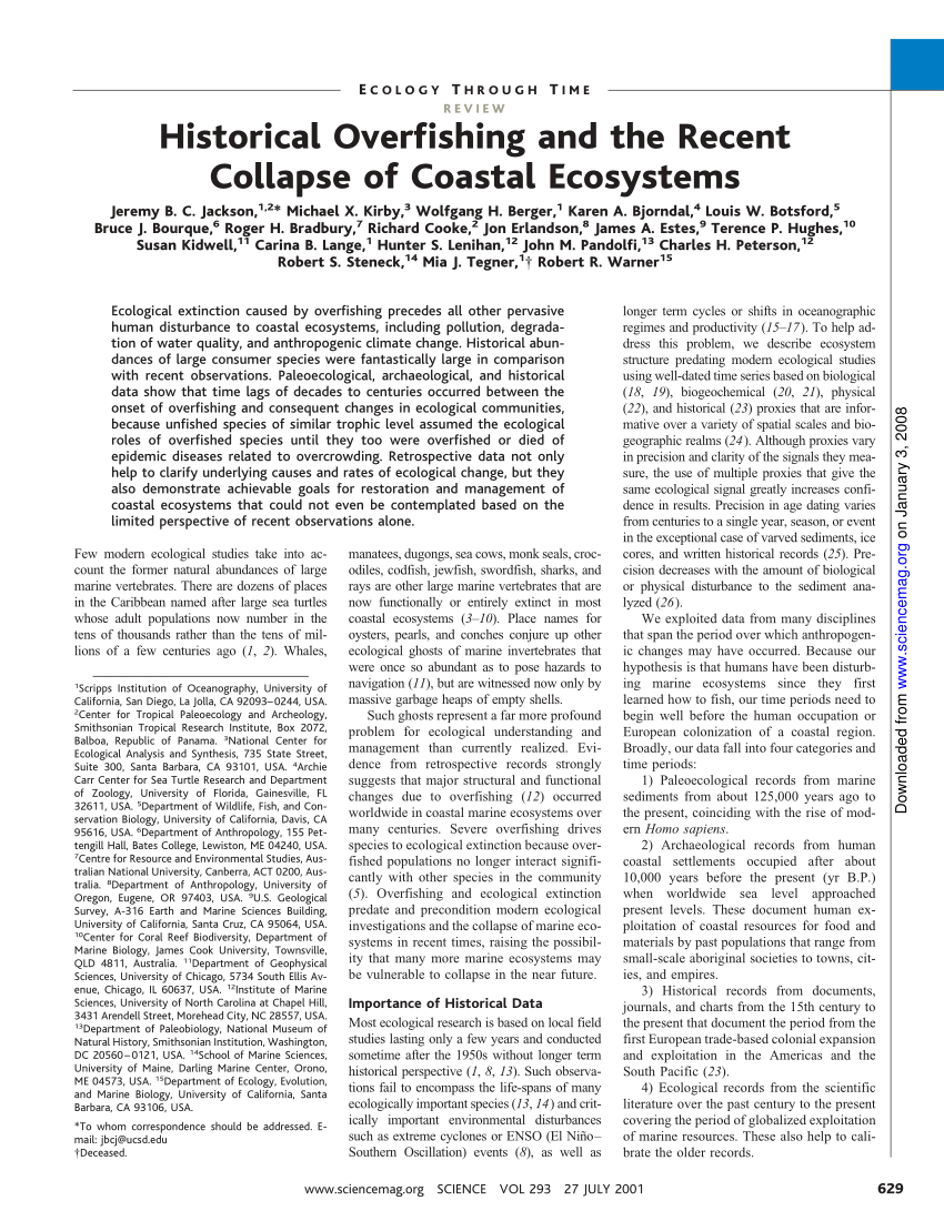 Pdf Historical Overfishing And The Recent Collapse Of Coastal Ecosystems