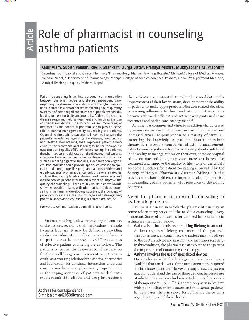 Pdf Role Of Pharmacist In Counseling Asthma Patients