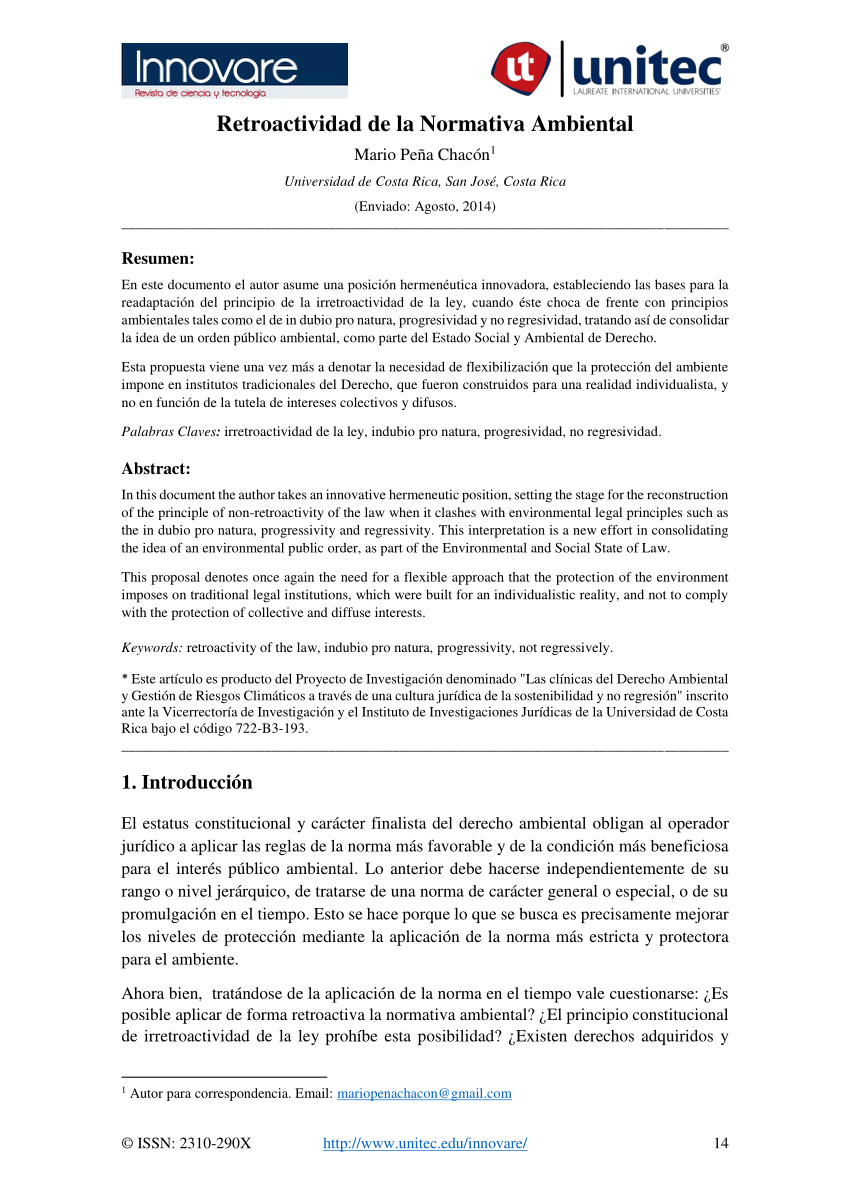 PDF) Retroactividad de la Normativa Ambiental