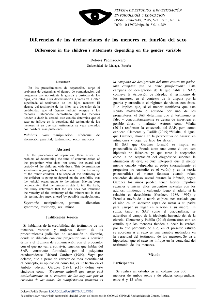 Pdf Diferencias En Las Declaraciones De Los Menores En Función De La Variable Sexo 9950