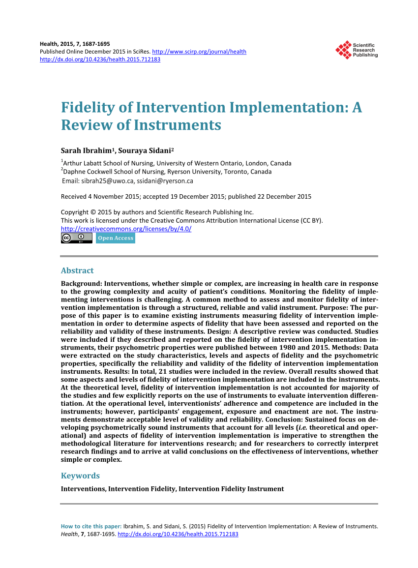 what is intervention fidelity in research
