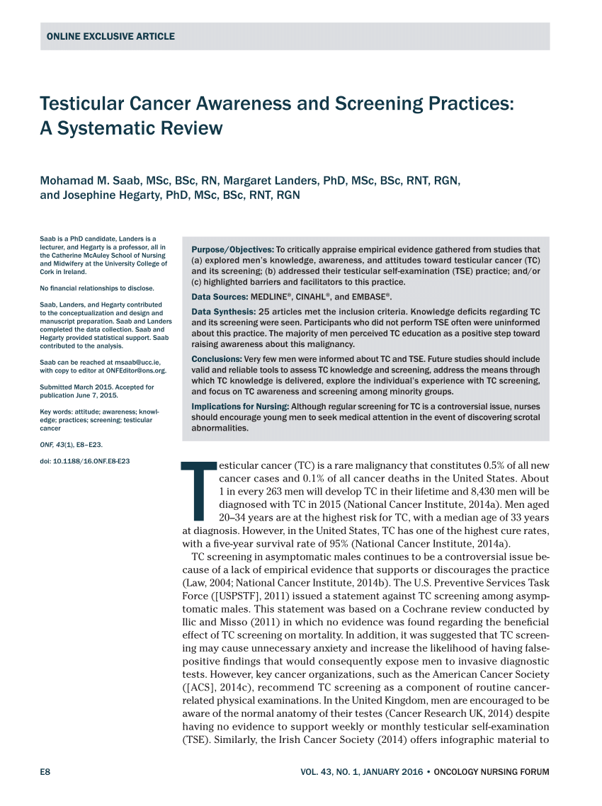 Pdf Testicular Cancer Awareness And Screening Practices A Systematic Review