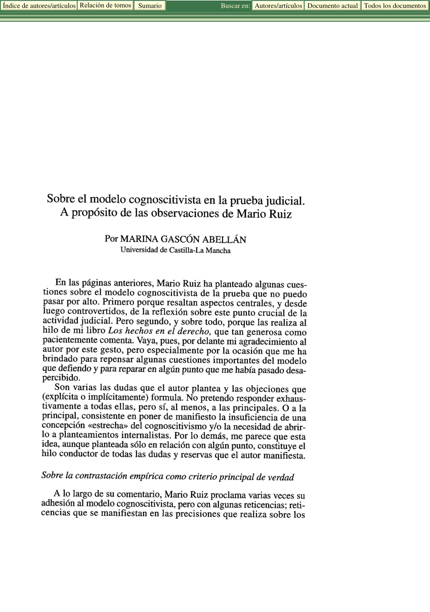 PDF) Sobre el modelo cognoscitivista en la prueba judicial