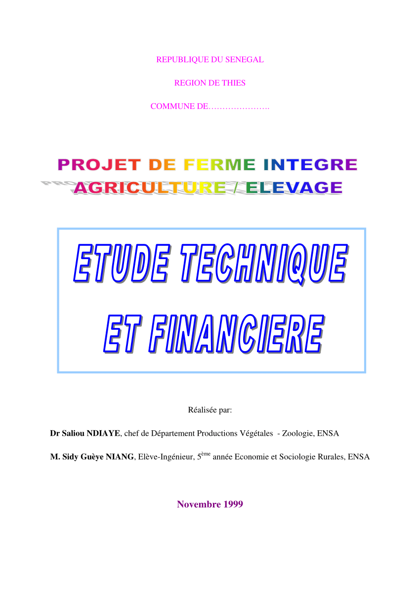 Pdf Projet De Ferme Integree Agriculture Elevage Etude Technique Et Financiere Exemple D Un Cas A Joal Senegal 1999
