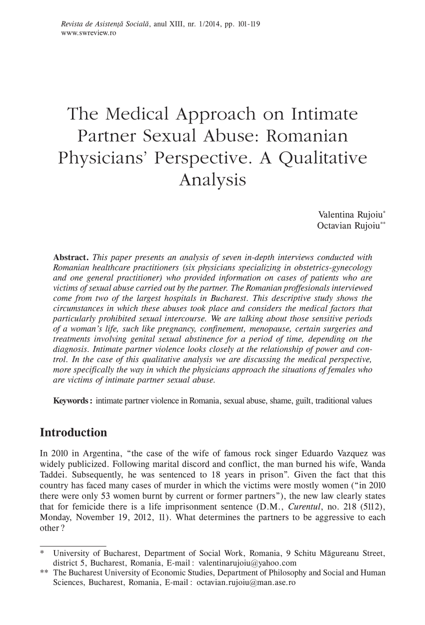 PDF) The Medical Approach on Intimate Partner Sexual Abuse Romanian Physicians Perspective