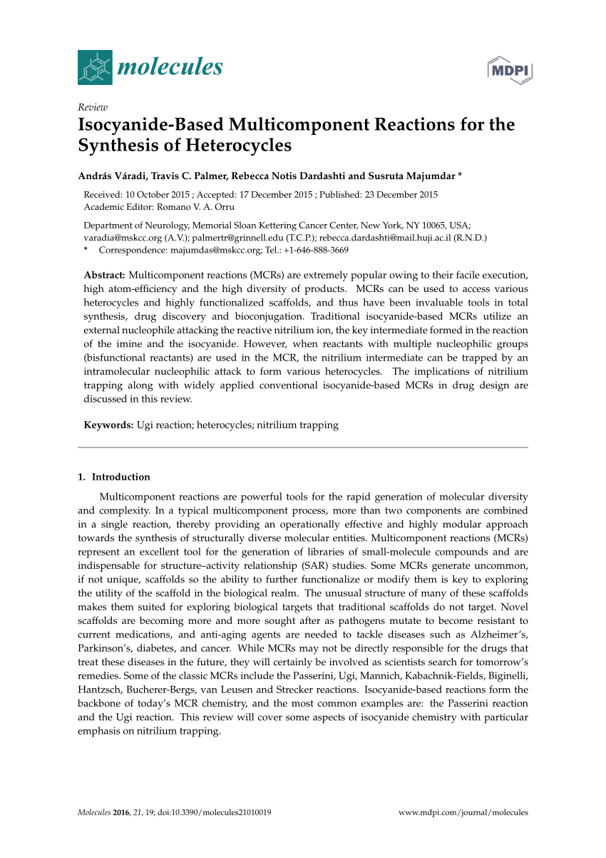 multicomponent reactions research paper pdf