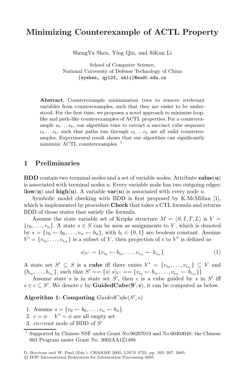 Pdf Minimizing Counterexample Of Actl Property