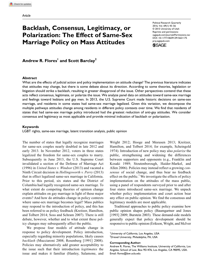PDF) Backlash, Consensus, Legitimacy, or Polarization The Effect of Same-Sex Marriage Policy on Mass Attitudes