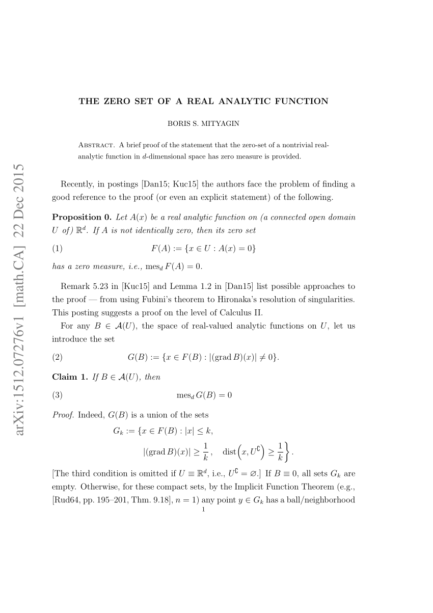 Pdf The Zero Set Of A Real Analytic Function