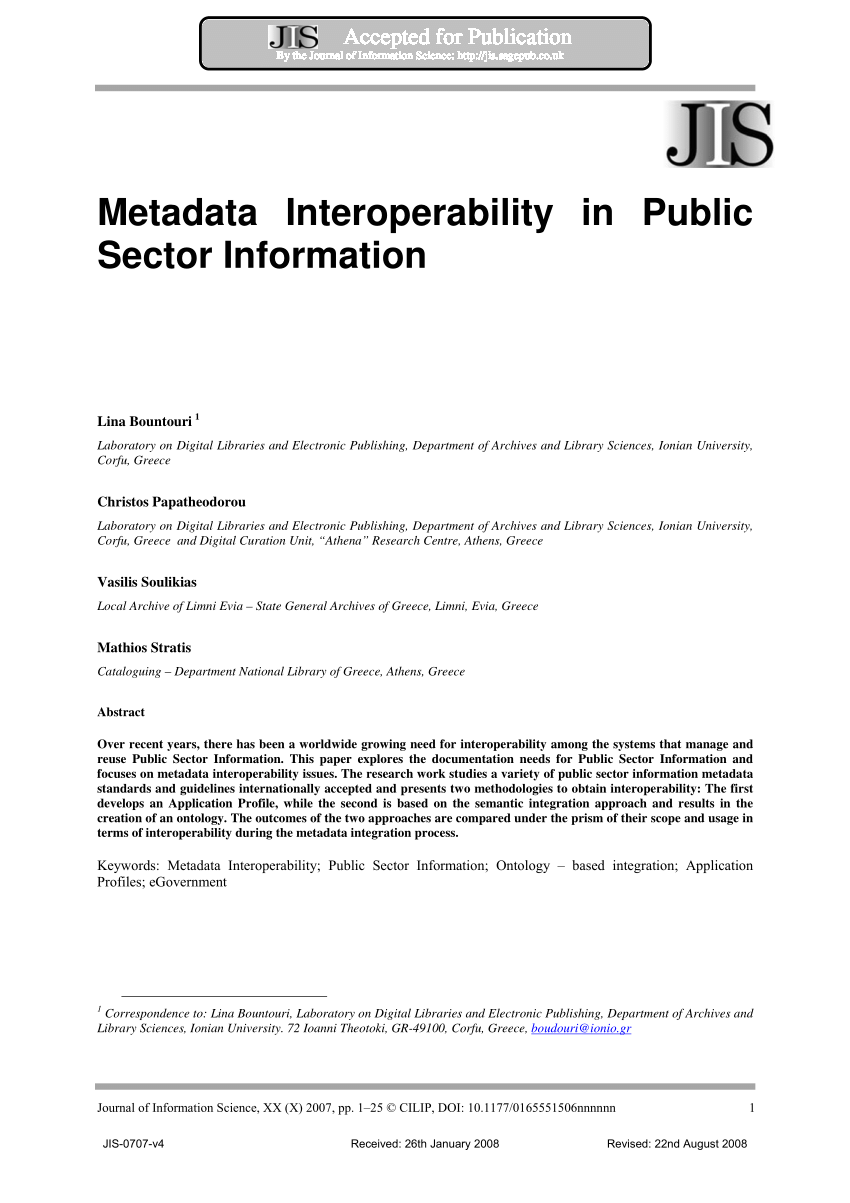 PDF) Metadata interoperability in public sector information