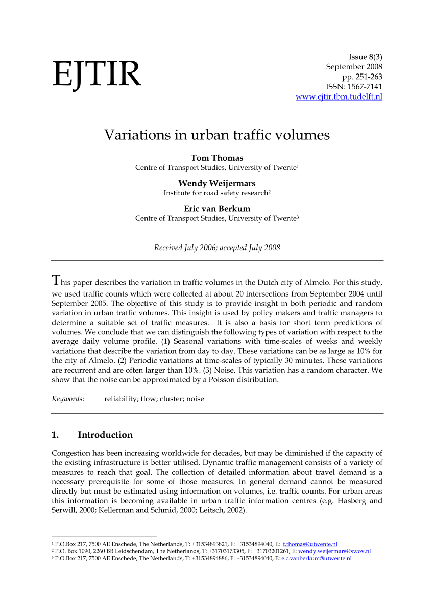 Pdf Variations In Urban Traffic Volumes