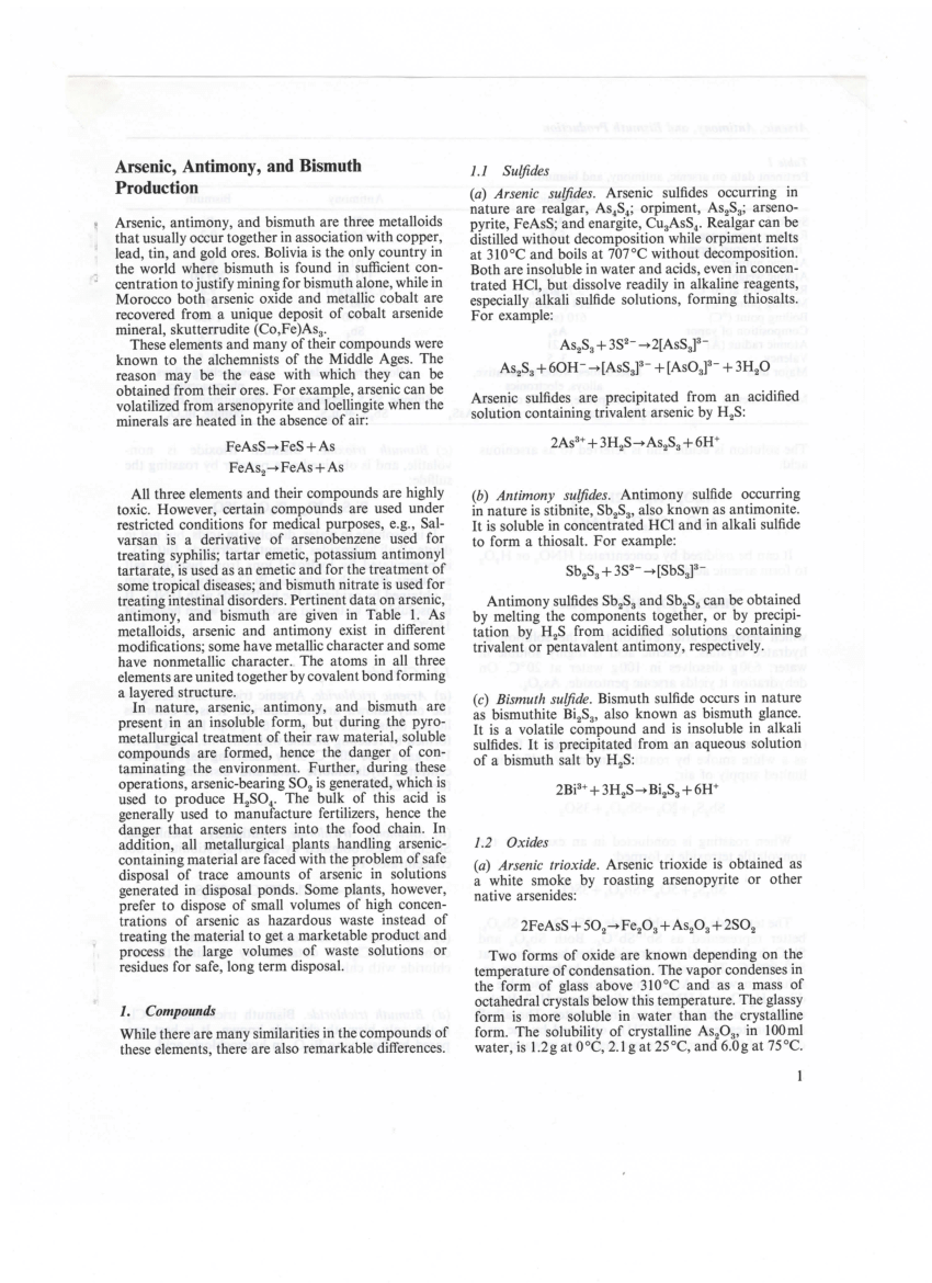 Pdf Arsenic Antimony And Bismuth Production