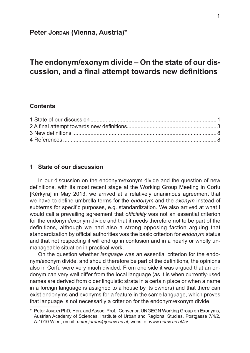 Pdf The Endonym Exonym Divide On The State Of Our Discussion And A Final Attempt Towards New Definitions