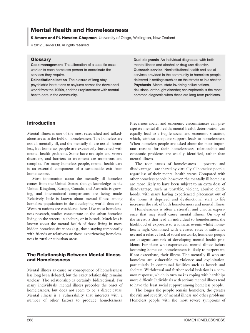 research questions about homelessness and mental illness