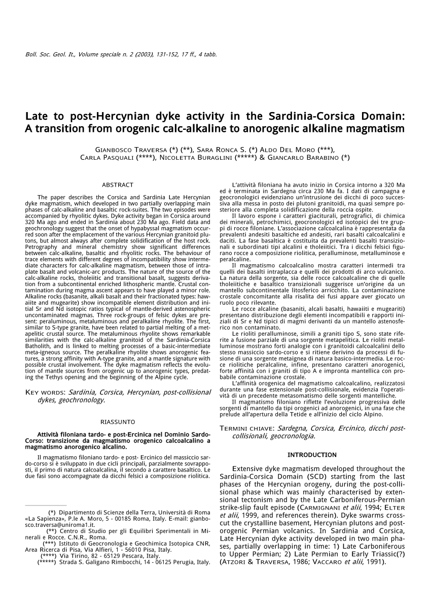 Pdf Late To Post Hercynian Dyke Activity In The Sardinia Corsica Domain A Transition From Orogenic Calc Alkaline To Anorogenic Alkaline Magmatism