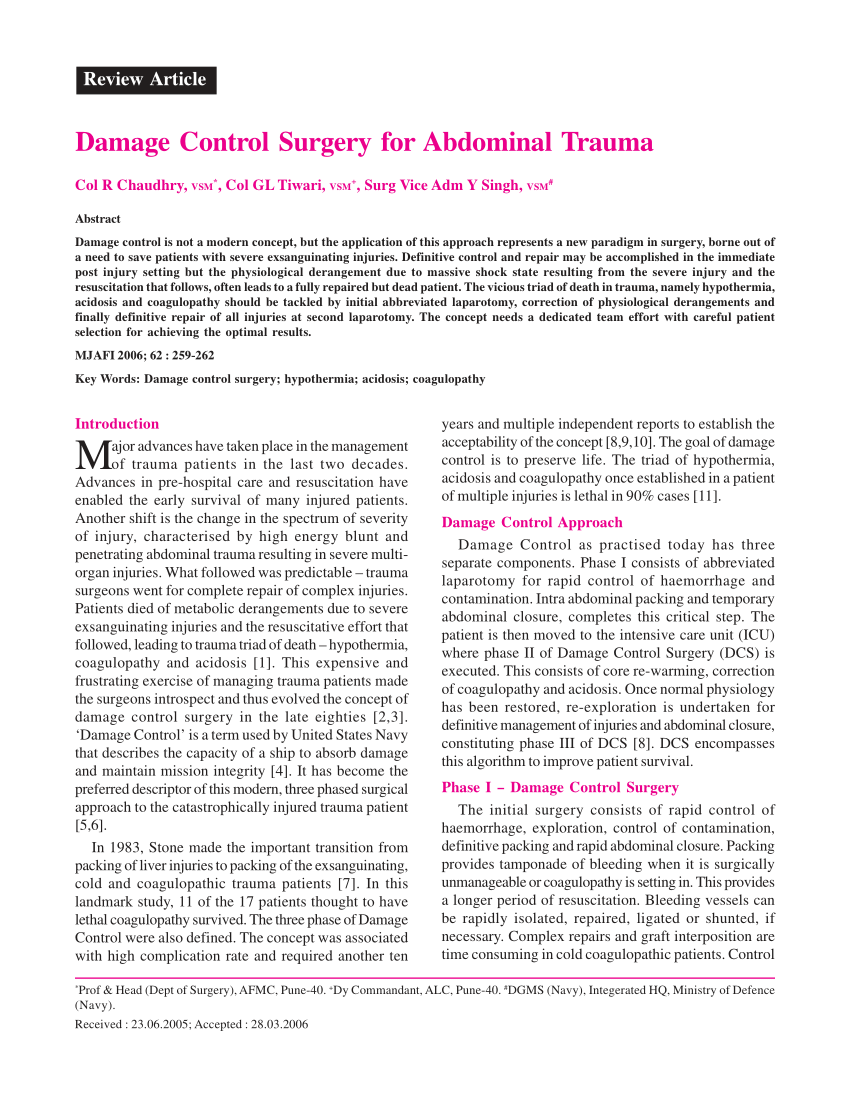 Pdf Damage Control Surgery For Abdominal Trauma
