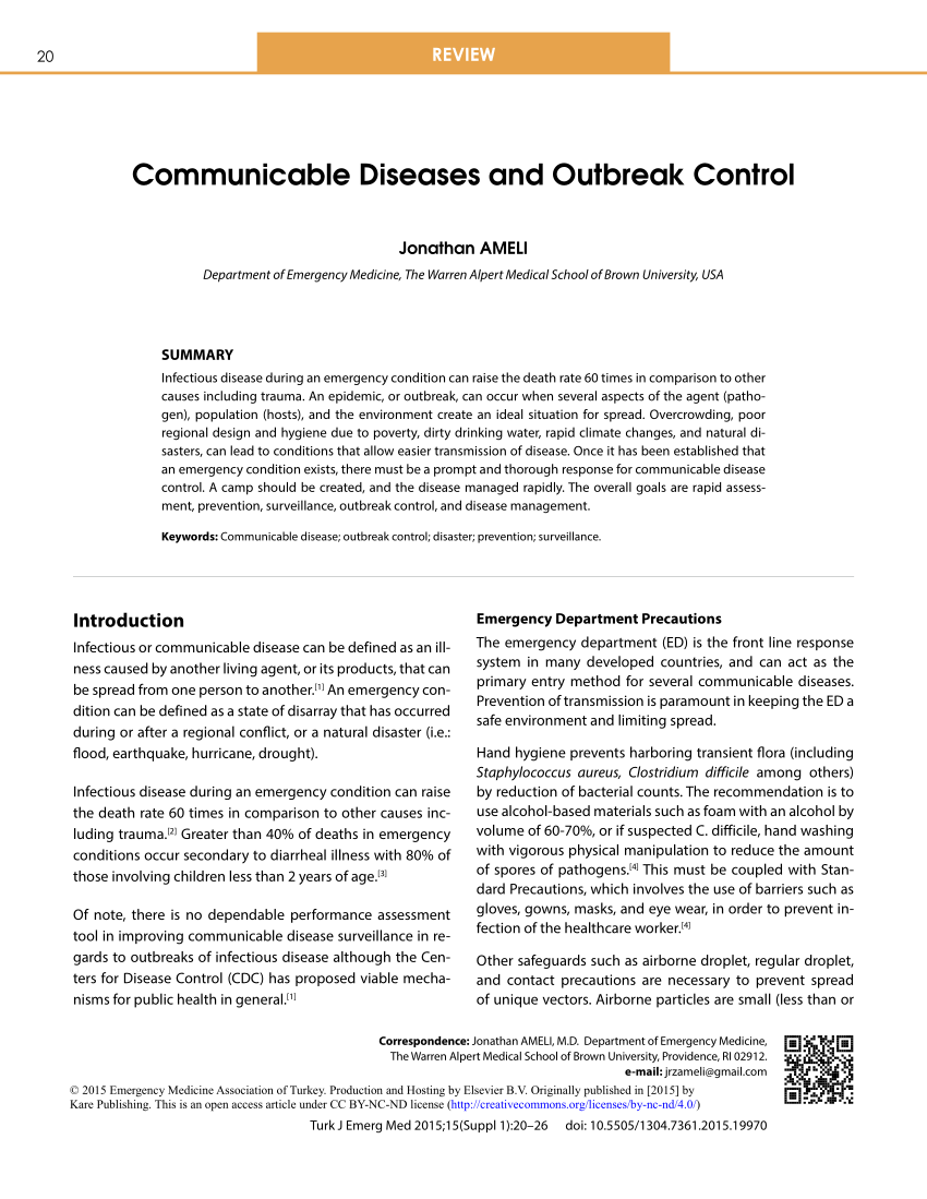 (PDF) Communicable Diseases and Outbreak Control