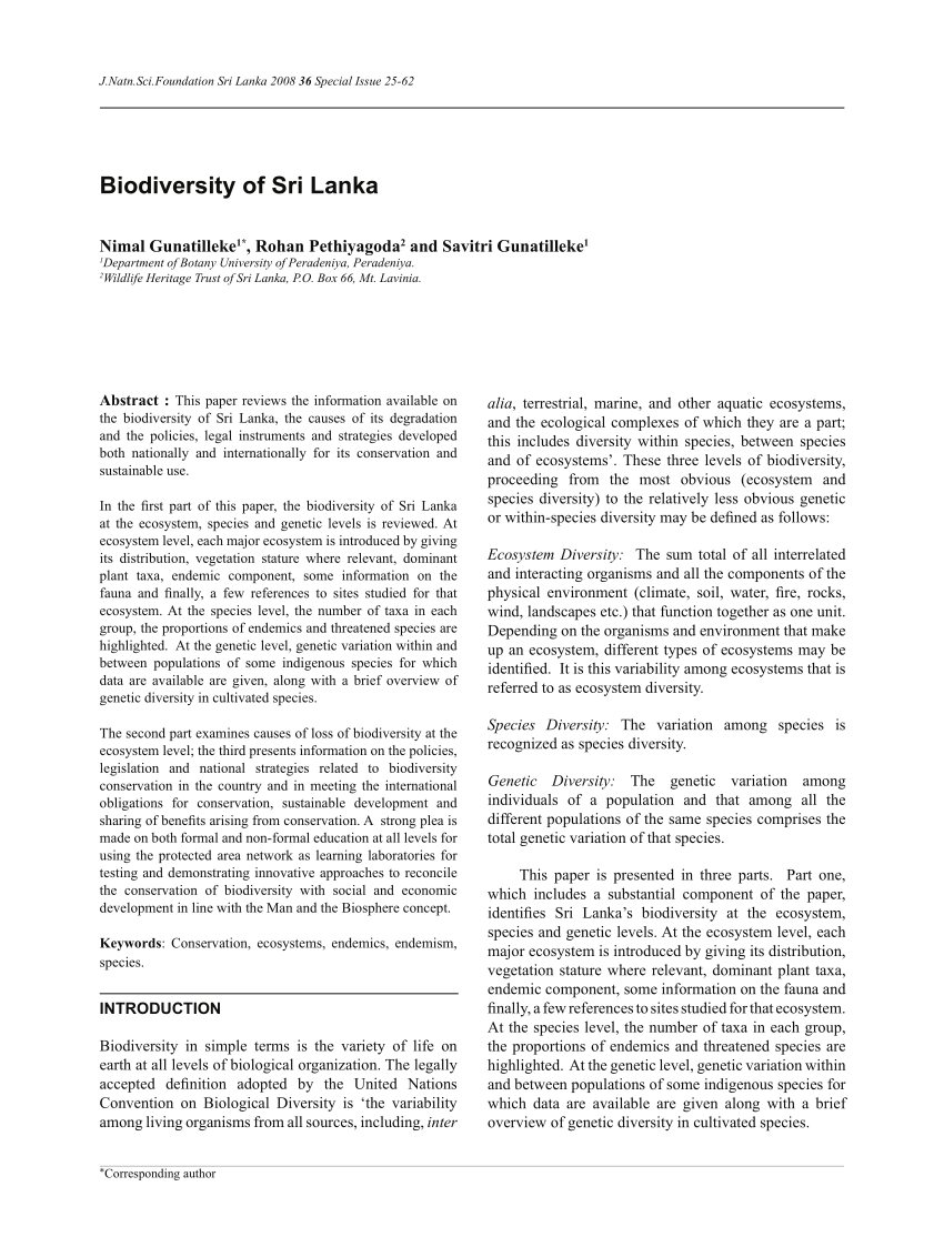 PDF) Biodiversity of Sri Lanka