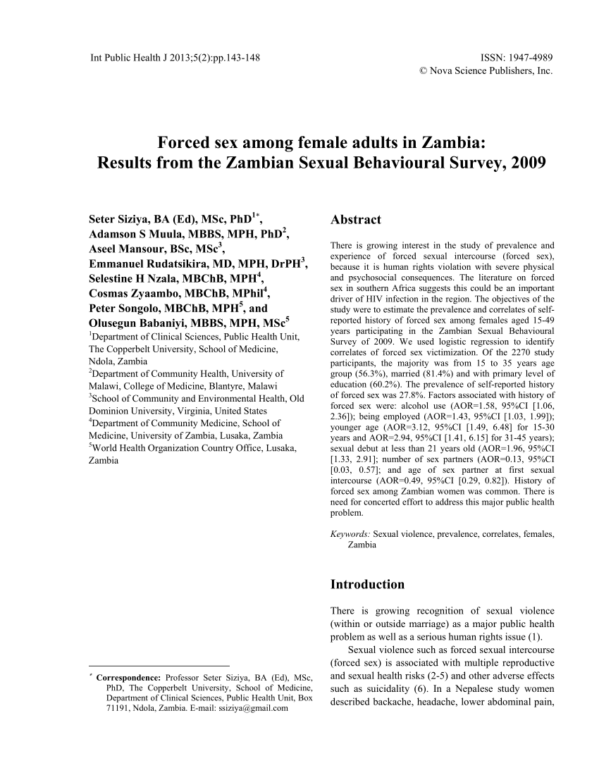 PDF) Zambia: Forced sex among females