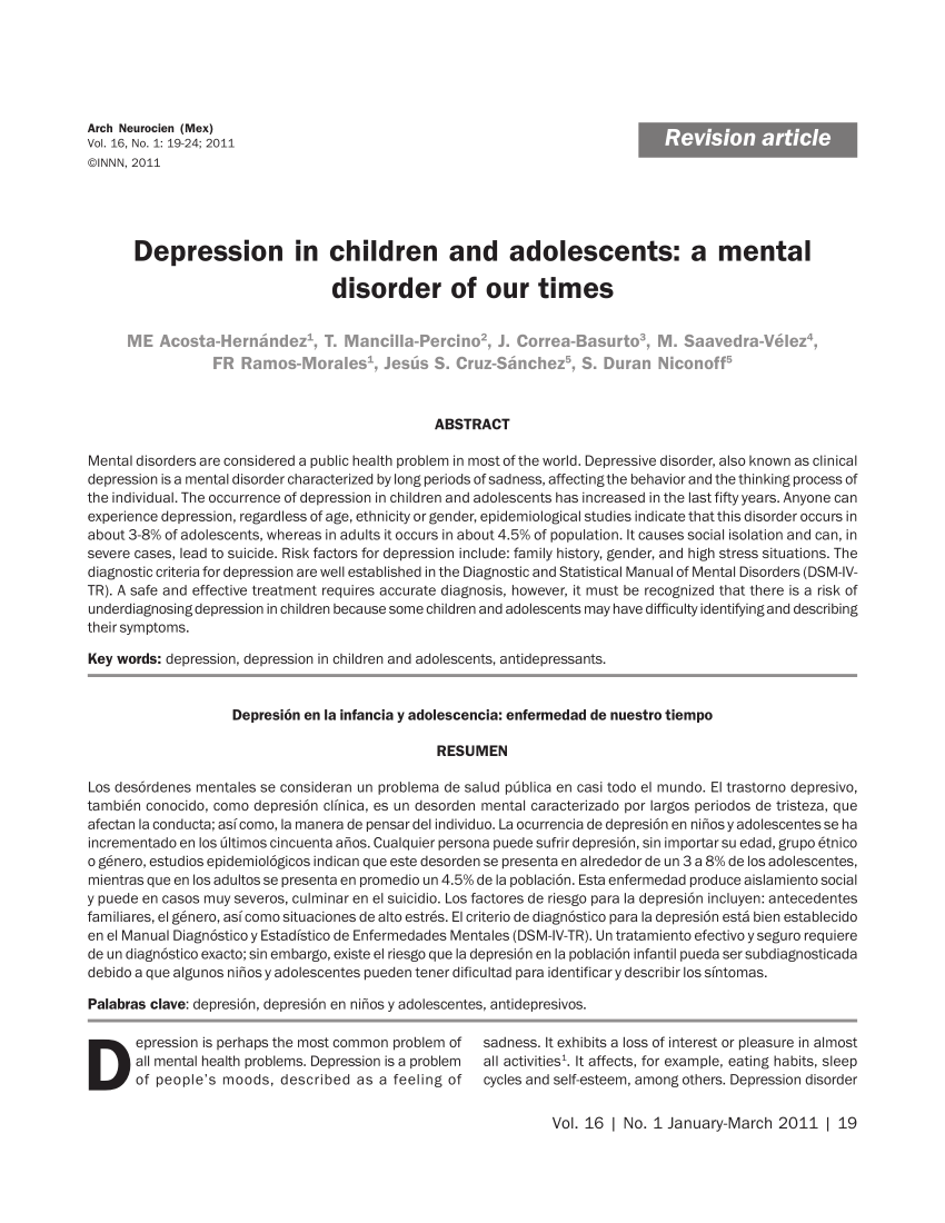paper on depression in adolescence