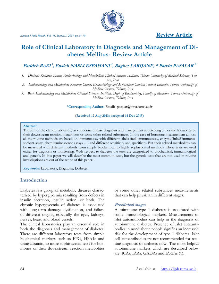 laboratory diagnosis of diabetes mellitus pdf