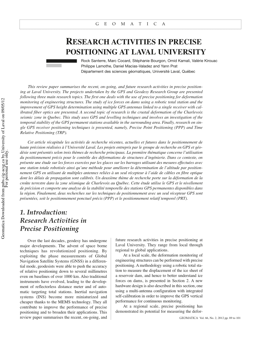 PDF) Research Activities in Precise Positioning at Laval University