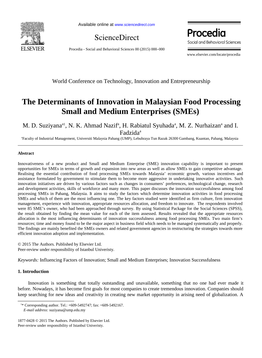 Pdf The Determinants Of Innovation In Malaysian Food Processing