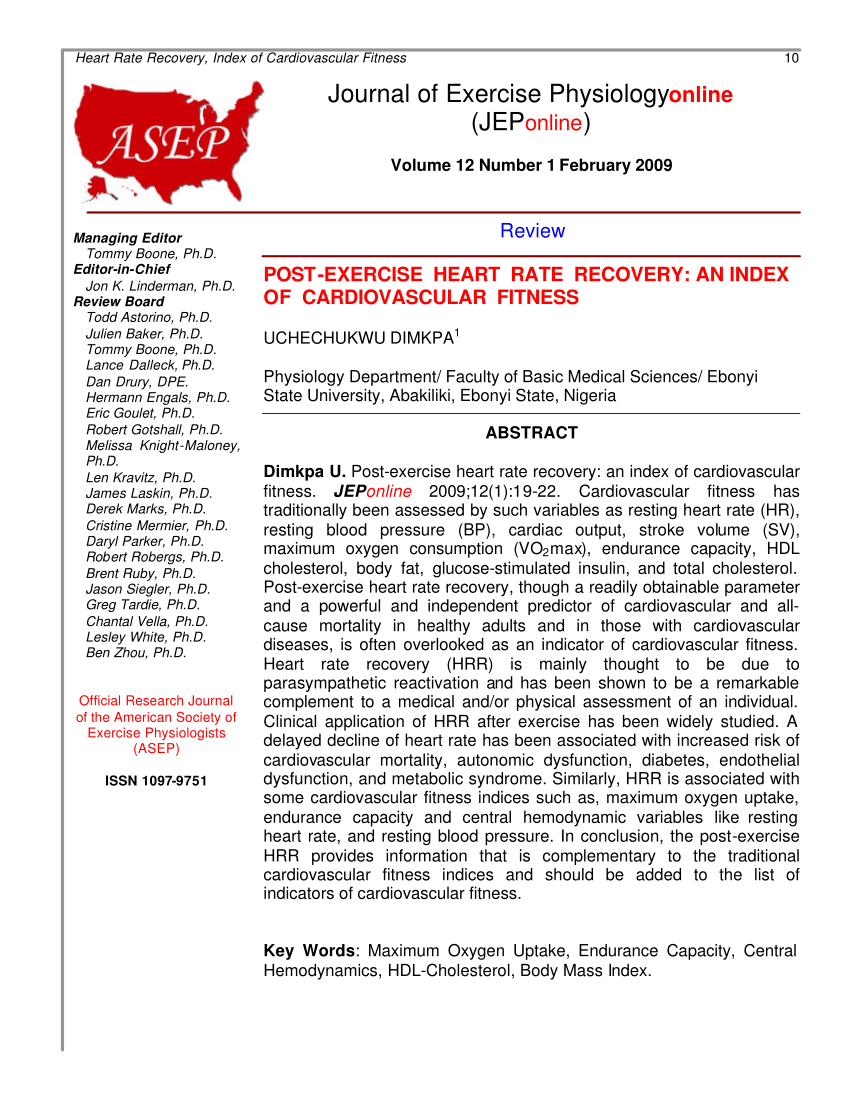 Pdf Post Exercise Heart Rate Recovery An Index Of Cardiovascular