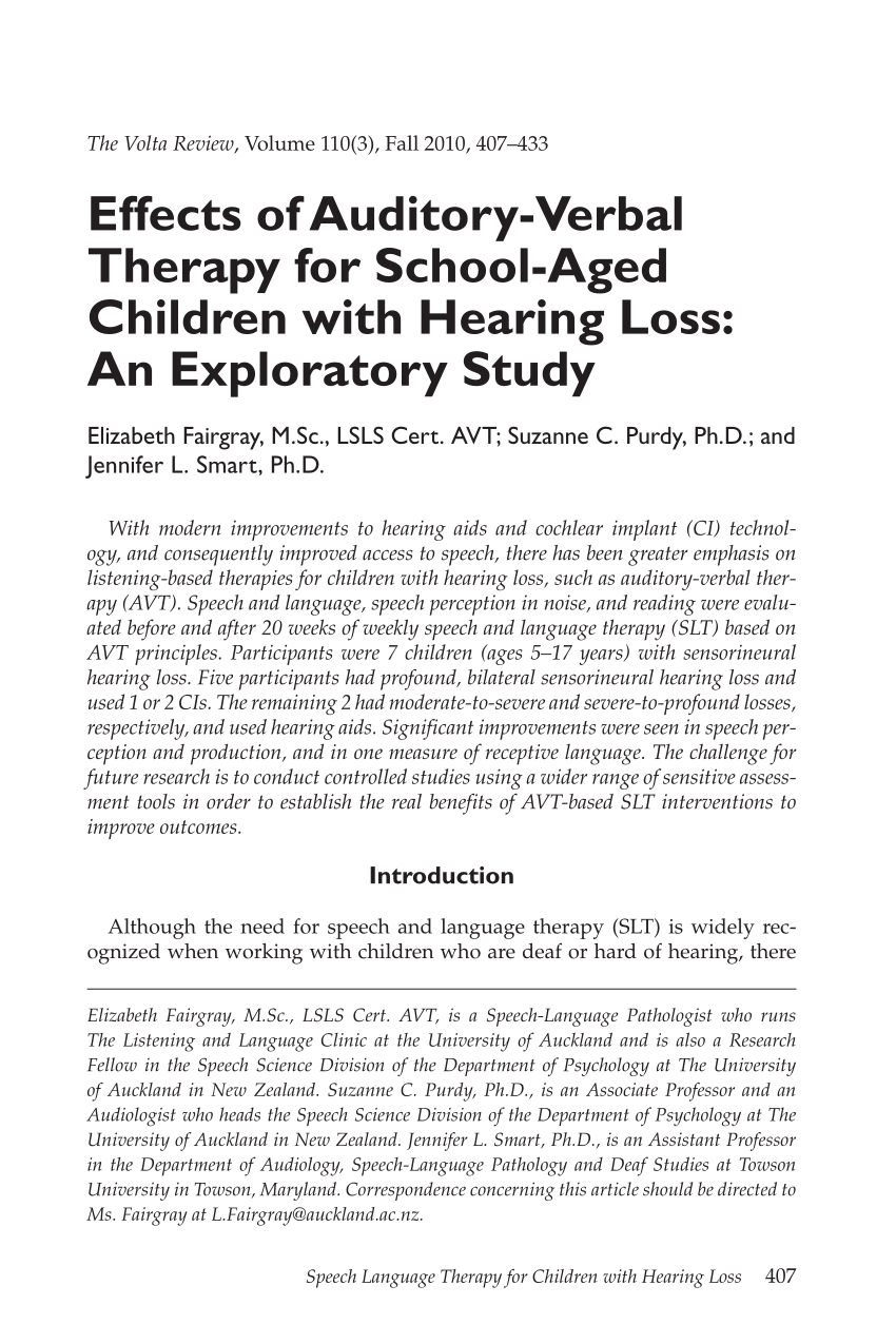 Pdf Effects Of Auditory Verbal Therapy For School Aged Children With Hearing Loss An Exploratory Study