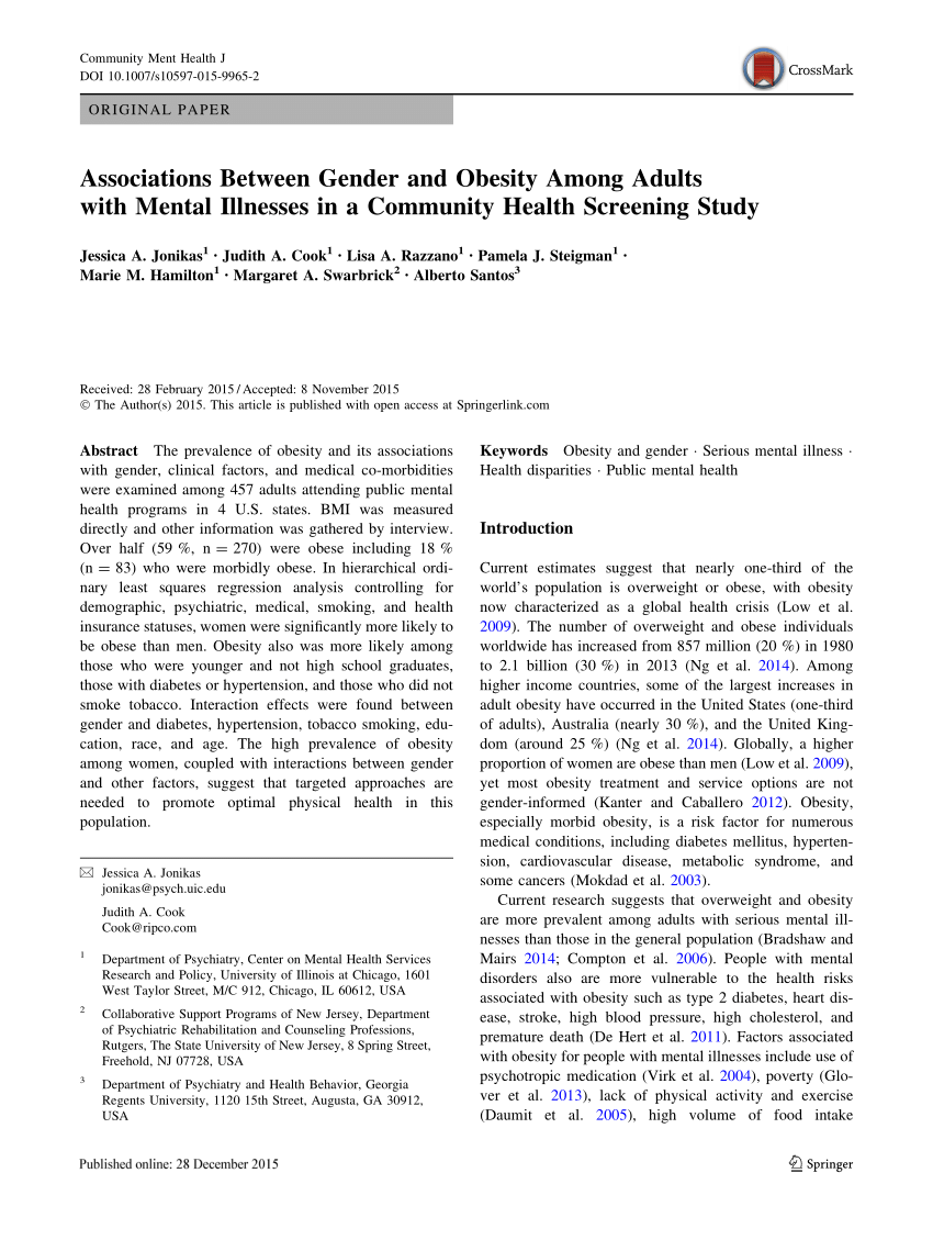 PDF) Associations Between Gender and Obesity Among Adults with Mental Illnesses in a Community Health Screening Study picture