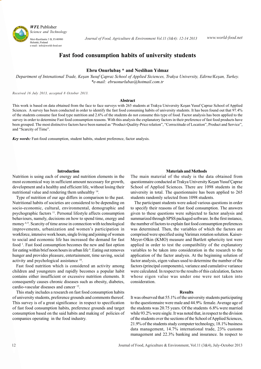 PDF) Fast Food Consumption among University Students , Saudi