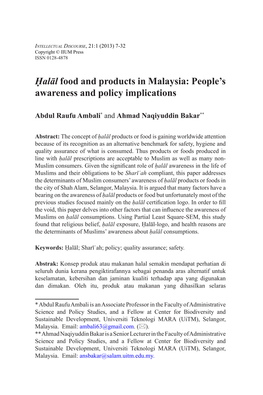 (PDF) Halāl food and products in Malaysia: People's ...