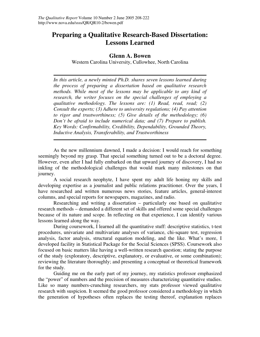 PDF) Preparing a Qualitative Research-Based Dissertation: Lessons