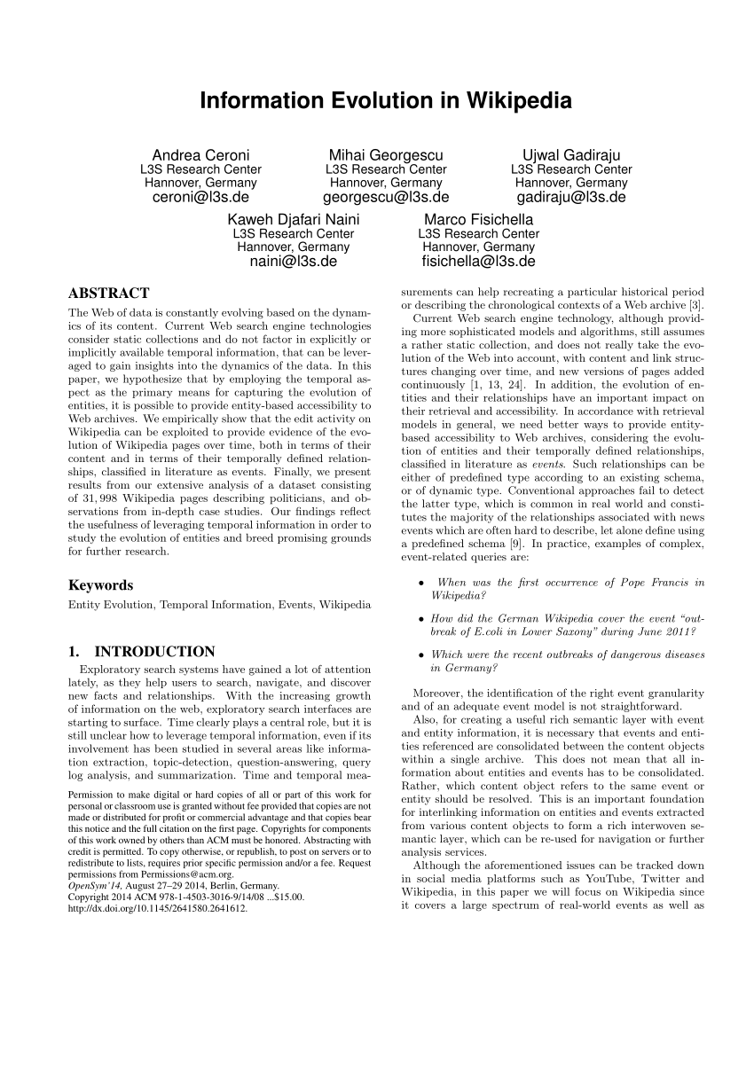 Pdf Information Evolution In Wikipedia