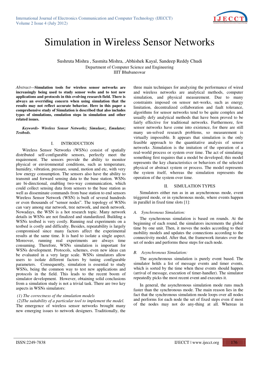 Pdf Simulation In Wireless Sensor Networks