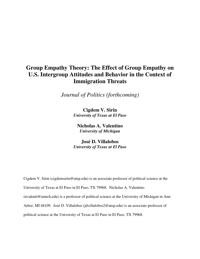 ros Meget sur talsmand PDF) Group Empathy Theory: The Effect of Group Empathy on U.S. Intergroup  Attitudes and Behavior in the Context of Immigration Threats