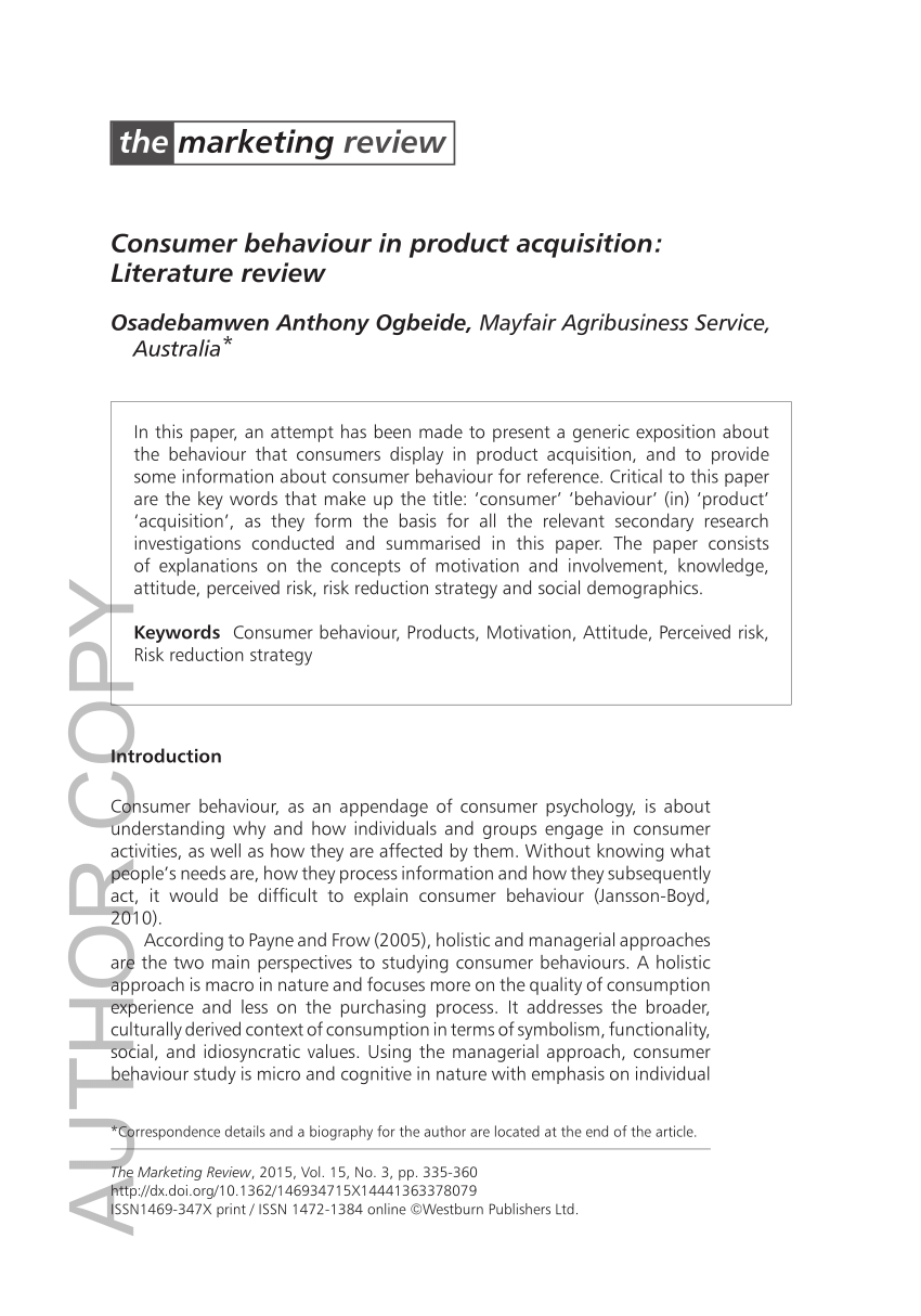 literature review on consumer behaviour pdf