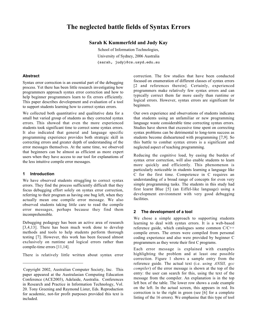 PDF The neglected battle fields of Syntax Errors