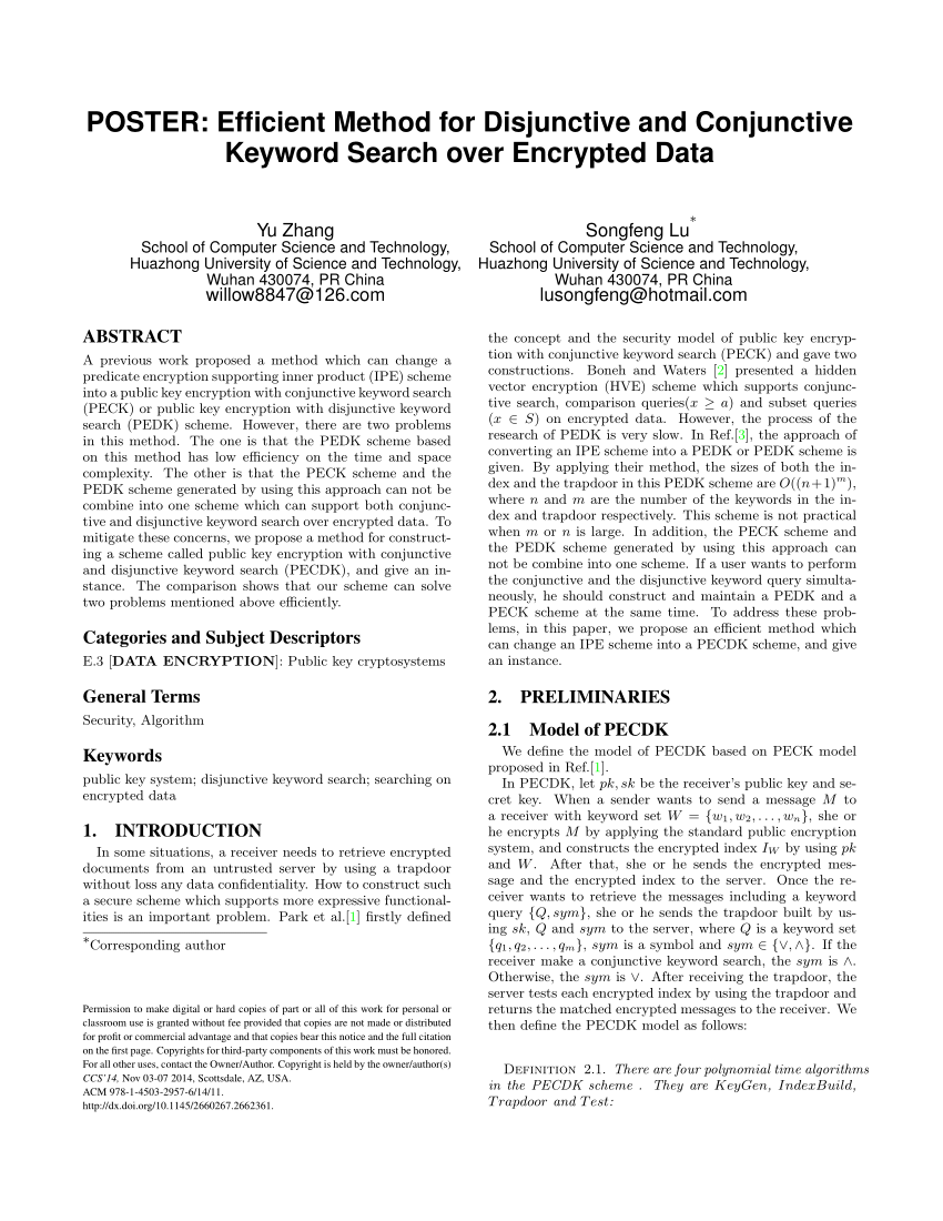 Pdf Efficient Method For Disjunctive And Conjunctive Keyword Search Over Encrypted Data