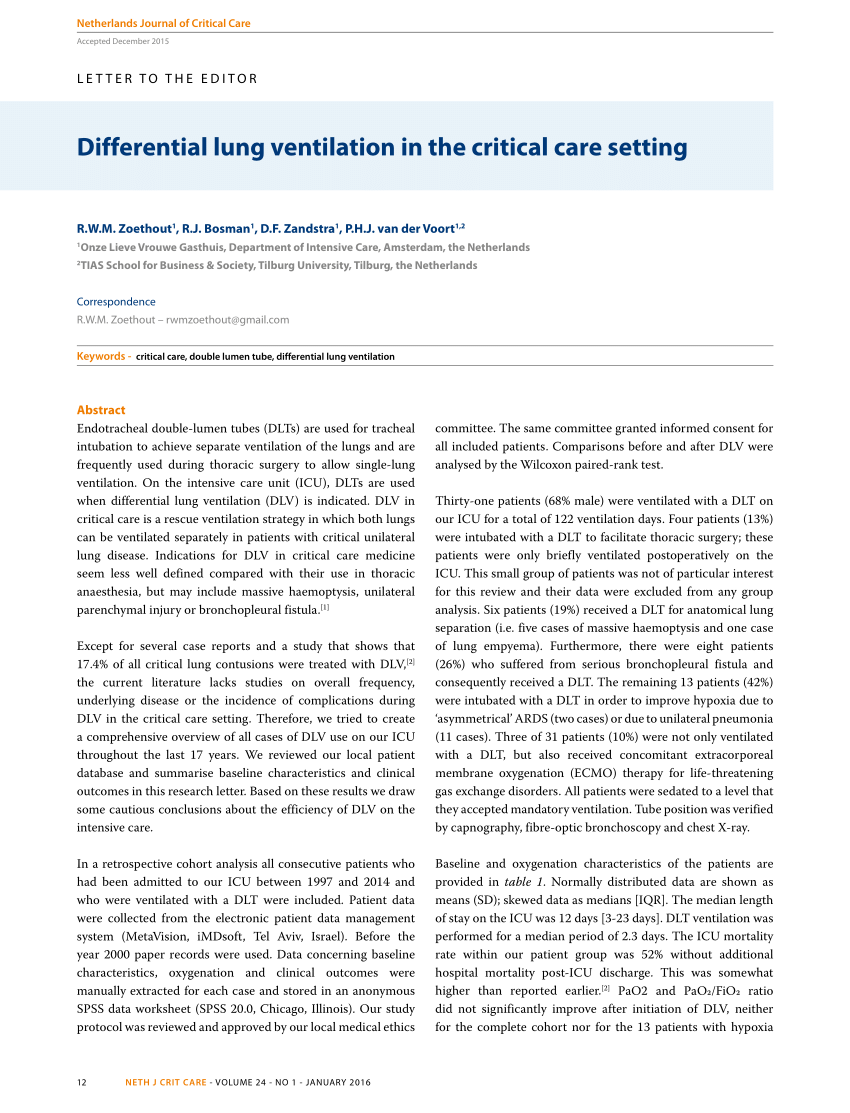 (PDF) Differential lung ventilation in the critical care setting