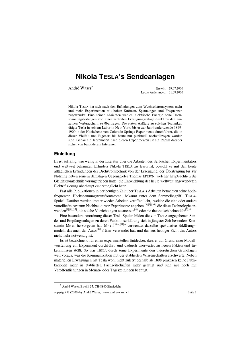 PDF Nikola Tesla s "Radiations" und kosmische Strahlung