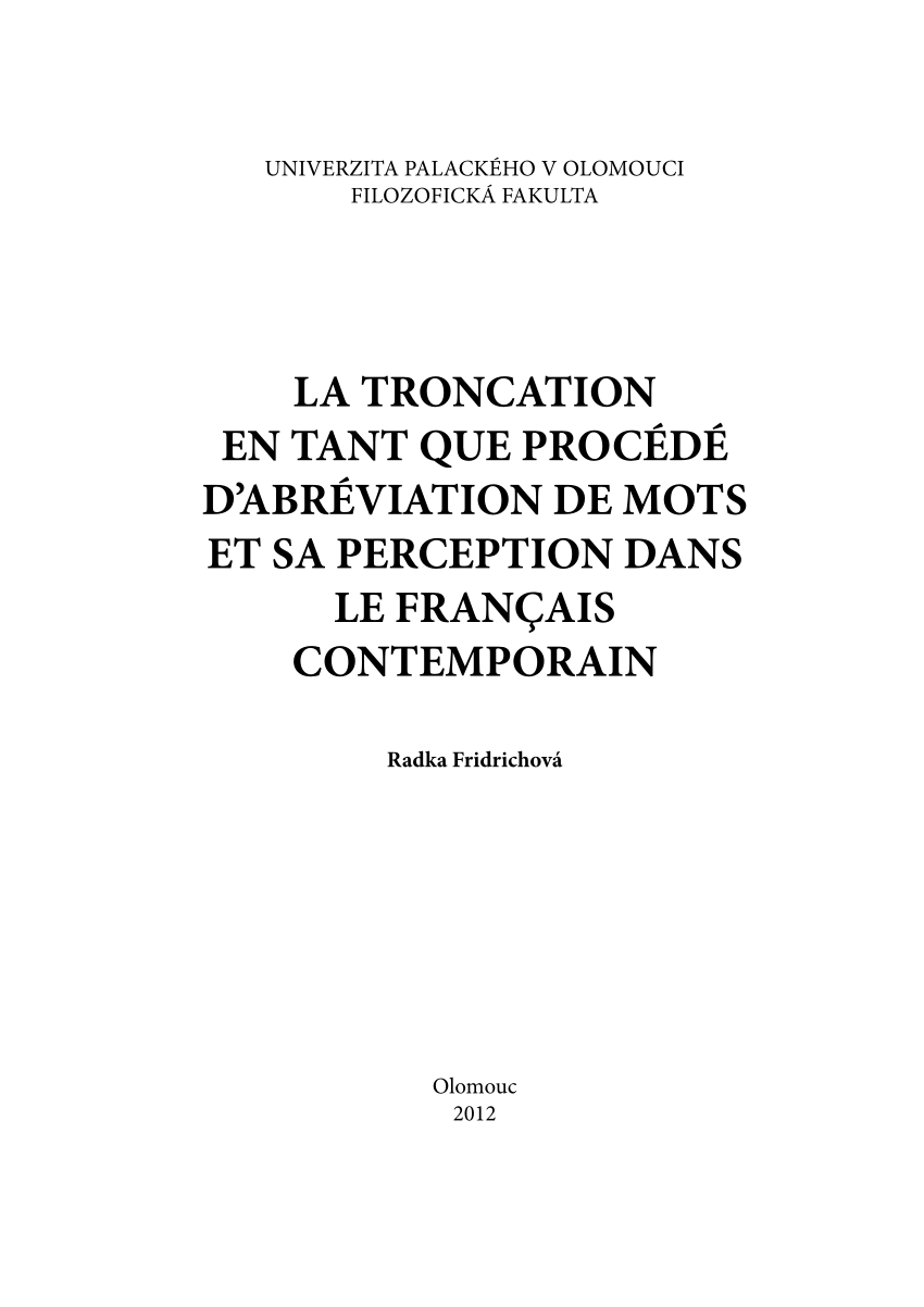 PDF) La troncation en tant que procédé d´abréviation et sa perception dans le français contemporain
