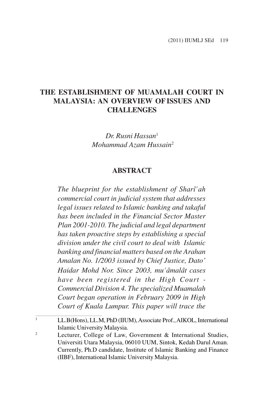 Pdf The Establishment Of Muamalah Court In Malaysia An Overview Of Issues And Challenges